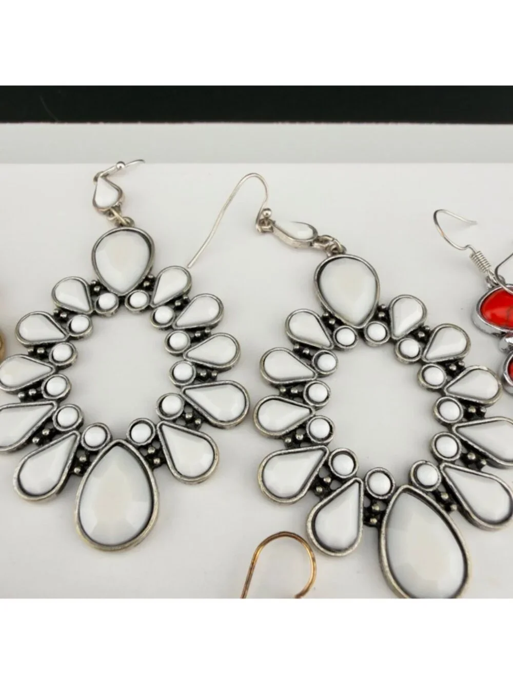Boho Dangle Drop Chandelier Earrings Set of 6 Mixed Metal Red Blue White Pierced